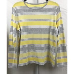 Croft & Barrow Top Women Size XL Yellow Stripe Cotton Stretch Classic Tee Shirt
